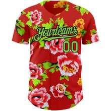 Load image into Gallery viewer, Custom Red Neon Green-Black 3D Pattern Design Northeast China Big Flower Authentic Baseball Jersey