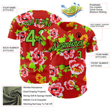 Load image into Gallery viewer, Custom Red Neon Green-Black 3D Pattern Design Northeast China Big Flower Authentic Baseball Jersey