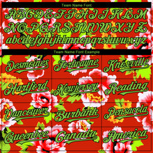 Load image into Gallery viewer, Custom Red Neon Green-Black 3D Pattern Design Northeast China Big Flower Authentic Baseball Jersey