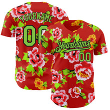 Load image into Gallery viewer, Custom Red Neon Green-Black 3D Pattern Design Northeast China Big Flower Authentic Baseball Jersey