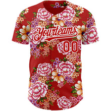 Load image into Gallery viewer, Custom Red White 3D Pattern Design Northeast China Big Flower Authentic Baseball Jersey