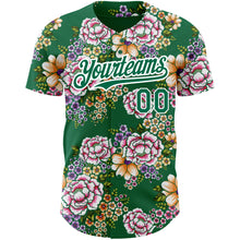 Load image into Gallery viewer, Custom Kelly Green White 3D Pattern Design Northeast China Big Flower Authentic Baseball Jersey
