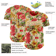 Load image into Gallery viewer, Custom Red Old Gold-White 3D Pattern Design Northeast China Big Flower Authentic Baseball Jersey