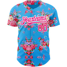 Загрузить изображение в средство просмотра галереи, Custom Electric Blue Hot Pink-White 3D Pattern Design Northeast China Big Flower Authentic Baseball Jersey