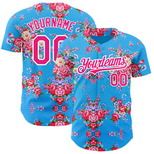Загрузить изображение в средство просмотра галереи, Custom Electric Blue Hot Pink-White 3D Pattern Design Northeast China Big Flower Authentic Baseball Jersey