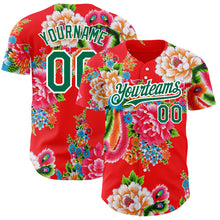 Load image into Gallery viewer, Custom Red Kelly Green-White 3D Pattern Design Northeast China Big Flower Authentic Baseball Jersey