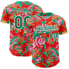 Load image into Gallery viewer, Custom Red Kelly Green-White 3D Pattern Design Northeast China Big Flower Authentic Baseball Jersey