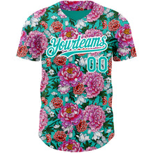 Загрузить изображение в средство просмотра галереи, Custom Pink Aqua-White 3D Pattern Design Northeast China Big Flower Authentic Baseball Jersey