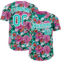 Загрузить изображение в средство просмотра галереи, Custom Pink Aqua-White 3D Pattern Design Northeast China Big Flower Authentic Baseball Jersey