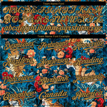 Charger l'image dans la galerie, Custom Royal Old Gold-Black 3D Pattern Design Northeast China Big Flower And Leopard Authentic Baseball Jersey