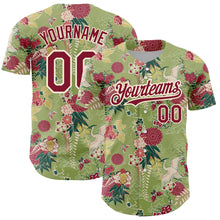Load image into Gallery viewer, Custom Green Crimson-Cream 3D Pattern Design Northeast China Big Flower And Crane Authentic Baseball Jersey