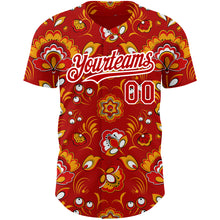 Load image into Gallery viewer, Custom Red White 3D Pattern Design Northeast China Big Flower Authentic Baseball Jersey