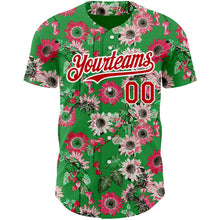Load image into Gallery viewer, Custom Grass Green Red-White 3D Pattern Design Northeast China Big Flower Authentic Baseball Jersey