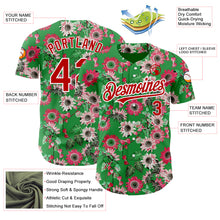 Load image into Gallery viewer, Custom Grass Green Red-White 3D Pattern Design Northeast China Big Flower Authentic Baseball Jersey