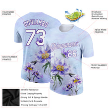 Load image into Gallery viewer, Custom Purple White 3D Pattern Design Flowers Performance T-Shirt