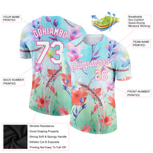 Load image into Gallery viewer, Custom Lakes Blue White-Pink 3D Pattern Design Flowers Performance T-Shirt