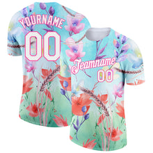Load image into Gallery viewer, Custom Lakes Blue White-Pink 3D Pattern Design Flowers Performance T-Shirt