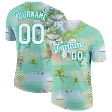 Load image into Gallery viewer, Custom Aqua White 3D Pattern Design Beach Hawaii Palm Trees Performance T-Shirt