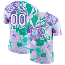 Load image into Gallery viewer, Custom Purple White 3D Pattern Design Flowers Performance T-Shirt