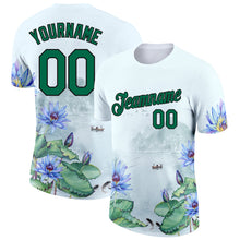 Load image into Gallery viewer, Custom White Kelly Green-Black 3D Pattern Design Flowers Performance T-Shirt
