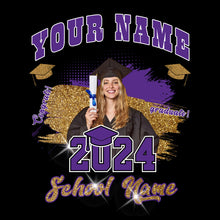 Load image into Gallery viewer, Custom Black Purple-White 3D Graduation Performance T-Shirt