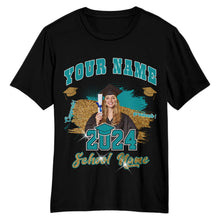 Laden Sie das Bild in den Galerie-Viewer, Custom Black Teal-White 3D Graduation Performance T-Shirt