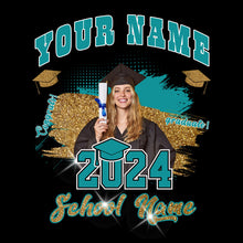 Laden Sie das Bild in den Galerie-Viewer, Custom Black Teal-White 3D Graduation Performance T-Shirt