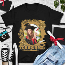 Laden Sie das Bild in den Galerie-Viewer, Custom Black Old Gold 3D Graduation Performance T-Shirt