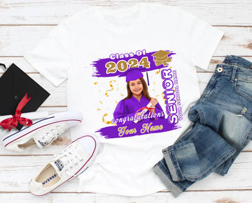 Custom White Purple-Old Gold 3D Graduation Performance T-Shirt