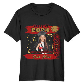 Custom Black Red-Old Gold 3D Graduation Performance T-Shirt