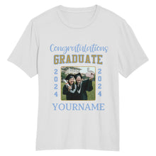 Load image into Gallery viewer, Custom White Light Blue 3D Graduation Performance T-Shirt
