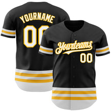 Загрузить изображение в средство просмотра галереи, Custom Black White-Gold Line Authentic Baseball Jersey