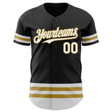 Загрузить изображение в средство просмотра галереи, Custom Black White-Old Gold Line Authentic Baseball Jersey