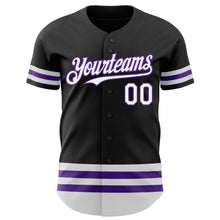 Загрузить изображение в средство просмотра галереи, Custom Black White-Purple Line Authentic Baseball Jersey