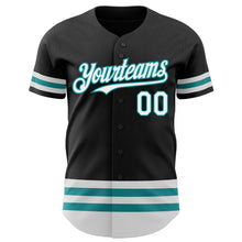 Загрузить изображение в средство просмотра галереи, Custom Black White-Teal Line Authentic Baseball Jersey