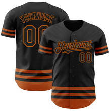 Load image into Gallery viewer, Custom Black Texas Orange Line Authentic Baseball Jersey