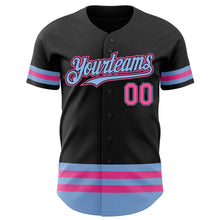 Load image into Gallery viewer, Custom Black Pink-Light Blue Line Authentic Baseball Jersey