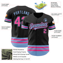 Load image into Gallery viewer, Custom Black Pink-Light Blue Line Authentic Baseball Jersey