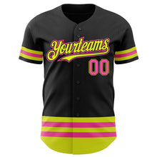 Laden Sie das Bild in den Galerie-Viewer, Custom Black Pink-Neon Yellow Line Authentic Baseball Jersey