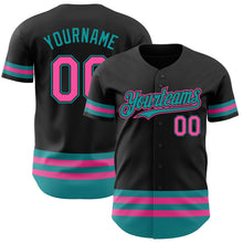 Load image into Gallery viewer, Custom Black Pink-Teal Line Authentic Baseball Jersey