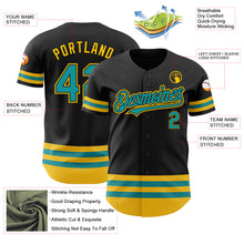 Загрузить изображение в средство просмотра галереи, Custom Black Teal-Yellow Line Authentic Baseball Jersey
