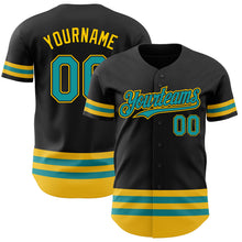 Загрузить изображение в средство просмотра галереи, Custom Black Teal-Yellow Line Authentic Baseball Jersey