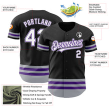 Laden Sie das Bild in den Galerie-Viewer, Custom Black Purple-Gray Line Authentic Baseball Jersey