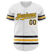 Charger l'image dans la galerie, Custom White Black-Gold Line Authentic Baseball Jersey