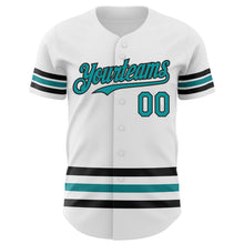 Laden Sie das Bild in den Galerie-Viewer, Custom White Teal-Black Line Authentic Baseball Jersey