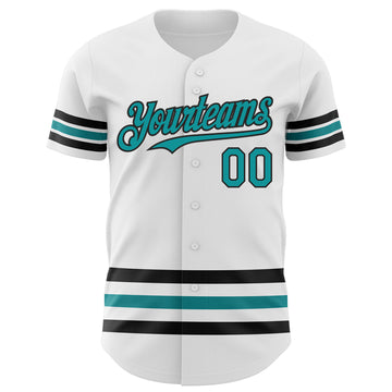 Custom White Teal-Black Line Authentic Baseball Jersey