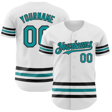 Custom White Teal-Black Line Authentic Baseball Jersey