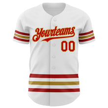Charger l'image dans la galerie, Custom White Red-Old Gold Line Authentic Baseball Jersey