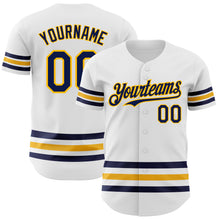 Charger l'image dans la galerie, Custom White Navy-Gold Line Authentic Baseball Jersey
