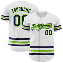 Load image into Gallery viewer, Custom White Navy-Neon Green Line Authentic Baseball Jersey

